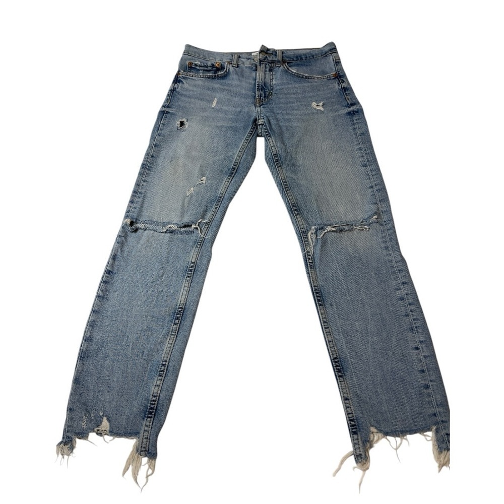 zara the slim boyfriend jeans distressed jeans and chew raw hem size 2 - Picture 2 of 10
